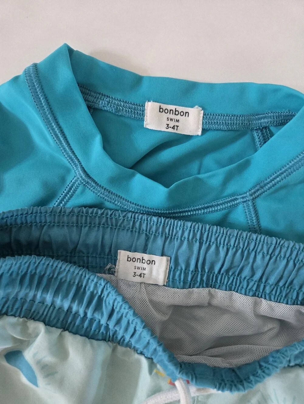 Bonbon Kids Long Sleeve Turquoise Rash Guard & Sunrise Print Swim Set 3T-4T